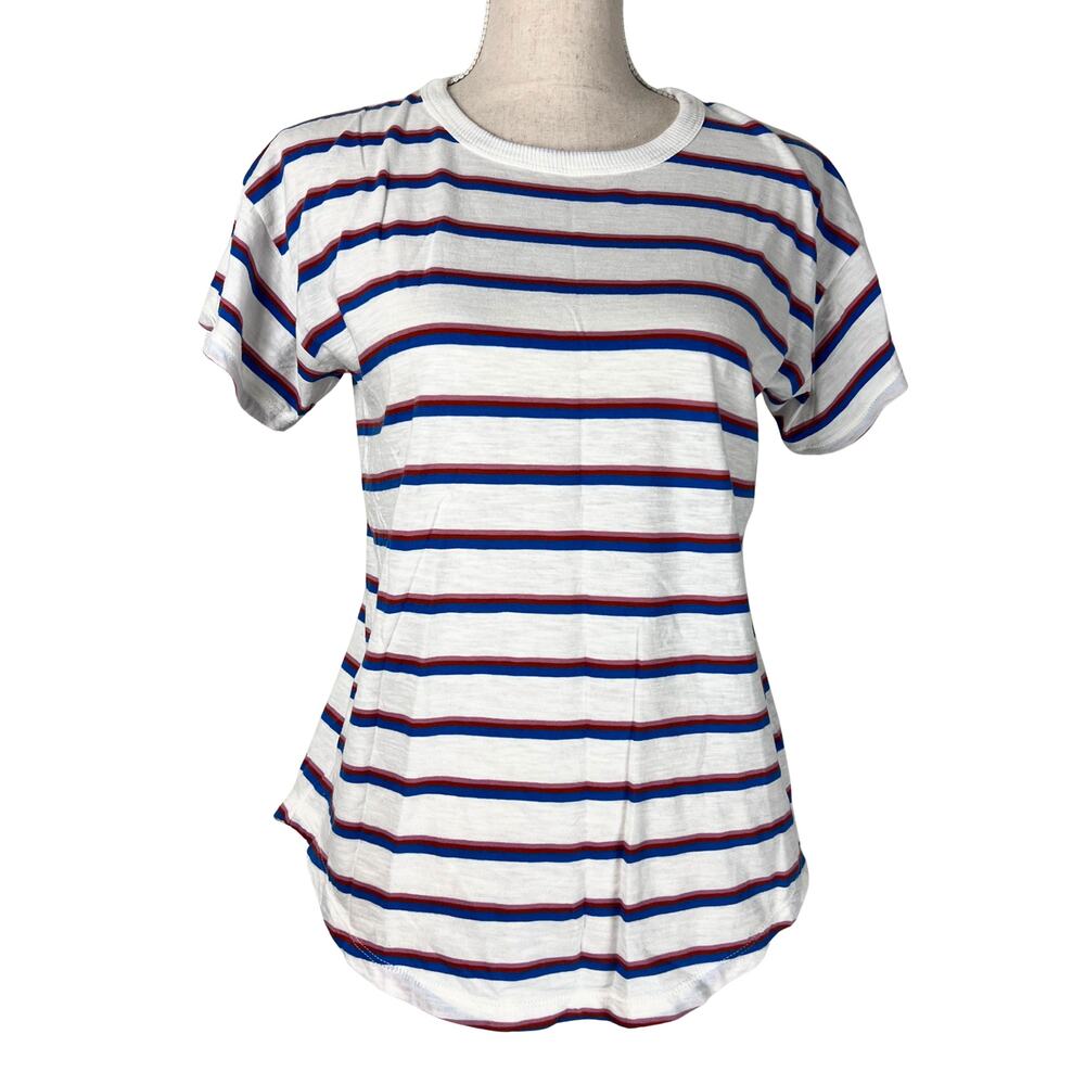 Madewell Nautical Stripe Tee Medium Coastal Chic Clean Girl Basic Red White Blue